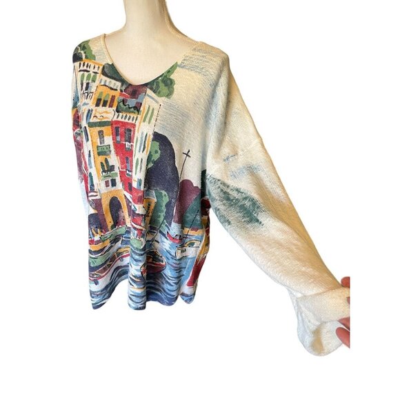 Michael Leu Sweater Size 1X Art Apparel Group Cotton Italian Scene V Neck - Picture 3 of 16